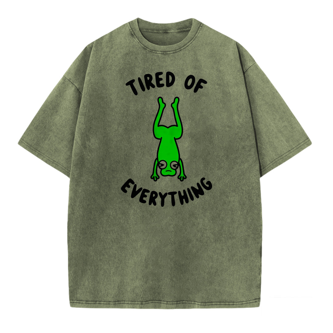 Tired and World-Weary Frog Print Washed T-shirt